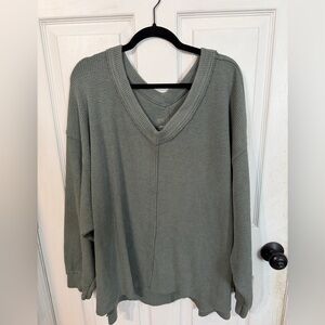 Oversized V-Neck Sweater - Sage Green